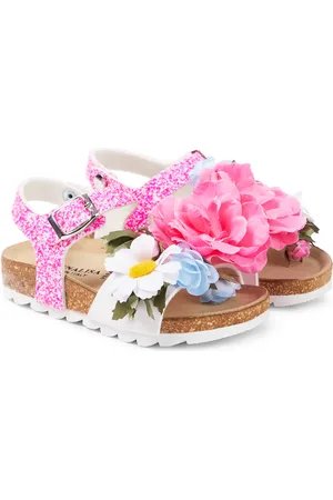 MONNALISA Floral-appliquÃ© glitter sandals