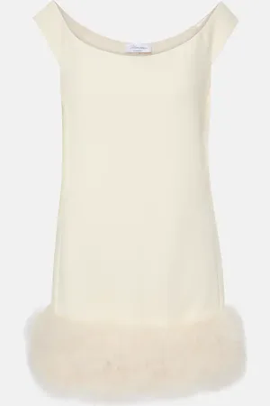 BLUMARINE Feather-trimmed crÃªpe minidress