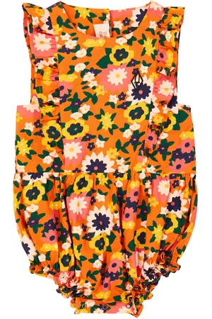 The Animals Observatory Baby Meerkat floral cotton playsuit