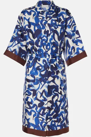 DRIES VAN NOTEN Printed silk satin shirt dress