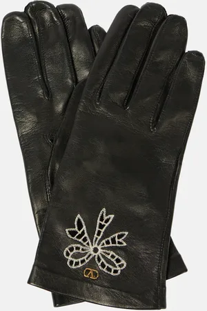 VALENTINO GARAVANI VLogo Signature embroidered leather gloves