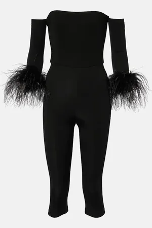 Ilkyaz Ozel Feather-trimmed off-shoulder jumpsuit