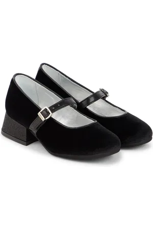 MONNALISA Dorothy glitter-trimmed velvet Mary Jane flats
