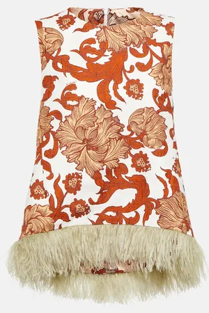 La DoubleJ La Scala feather-trimmed cotton-blend top