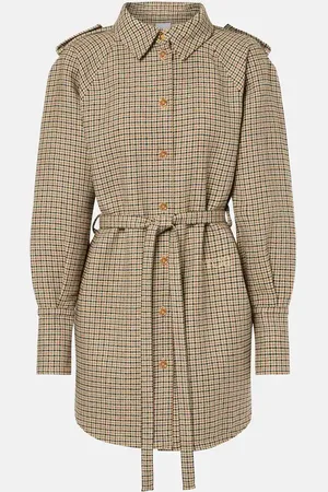Patou Houndstooth flannel shirt dress