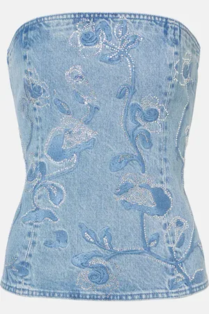 ROTATE Rhinestone denim top