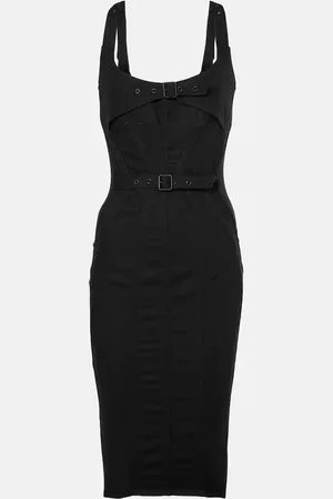 MUGLER Buckle-detail denim midi dress