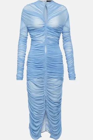 MUGLER Draped cutout mesh midi dress