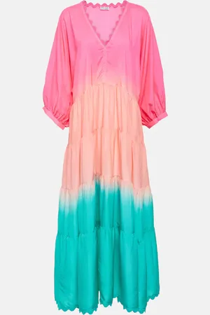 Juliet Dunn Colorblocked tiered silk maxi dress