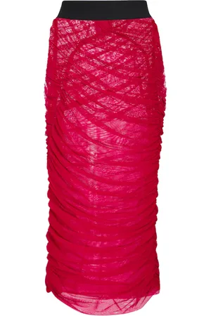 DRIES VAN NOTEN Ruched mesh midi skirt