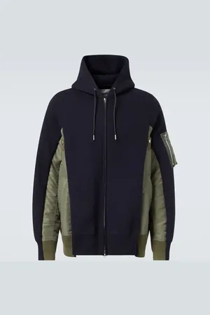 SACAI Cotton jersey and technical twill hoodie