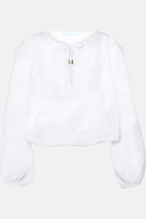 Melissa Odabash Angie puff-sleeve cotton crop top