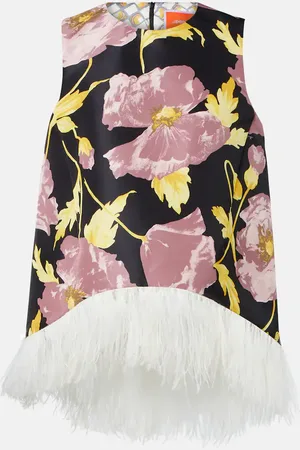 La DoubleJ La Scala feather-trimmed asymmetrical top