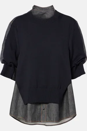 SACAI Denim and cotton-blend sweater
