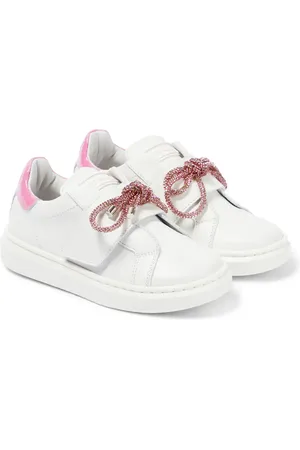 MONNALISA Floral-appliquÃ© leather sneakers
