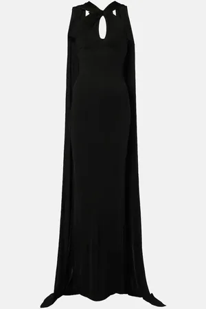 Ilkyaz Ozel Cutout caped halterneck gown