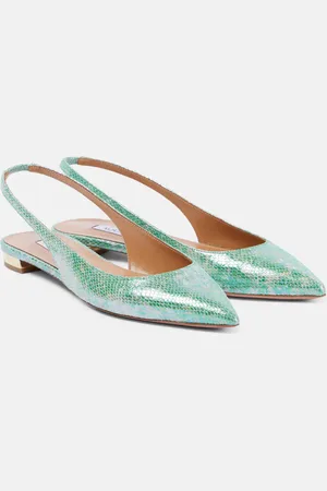 Aquazzura Purist snake-effect leather slingback flats