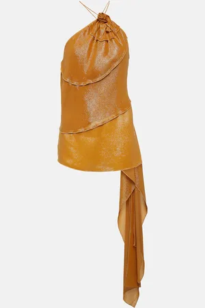 Victoria Beckham Floral-appliquÃ© draped lamÃ© top
