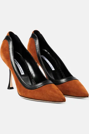 Manolo Blahnik Dalina 90 leather-trimmed suede pumps