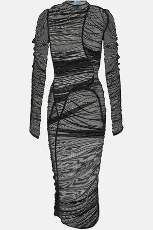 MUGLER Ruched mesh midi dress