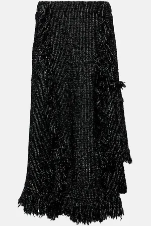 SACAI Fringed flared tweed midi skirt