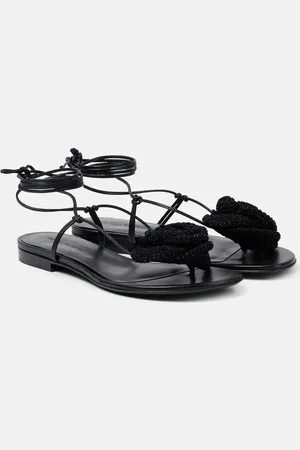MAGDA BUTRYM Floral-appliquÃ© crochet-trimmed leather sandals