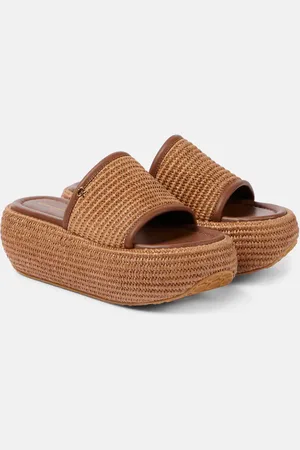 Gianvito Rossi Amami leather and raffia platform mules