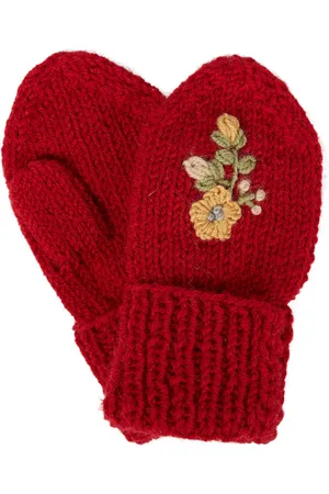 Caramel Petral embroidered wool-blend mittens