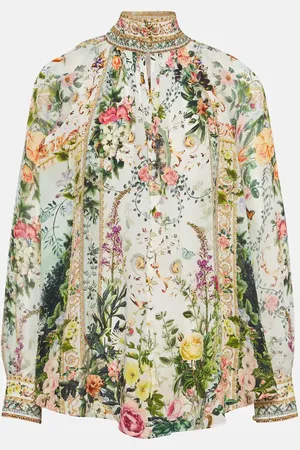 Camilla Floral high-neck silk crÃªpe blouse