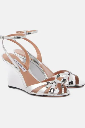 Aquazzura Tati 85 mirrored faux leather wedge sandals