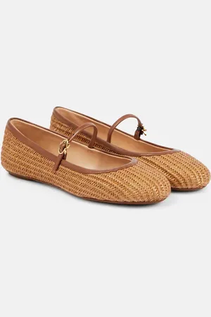 Gianvito Rossi Carla raffia and leather ballet flats
