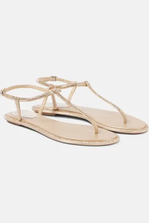 RENE CAOVILLA Diana satin and leather thong sandals
