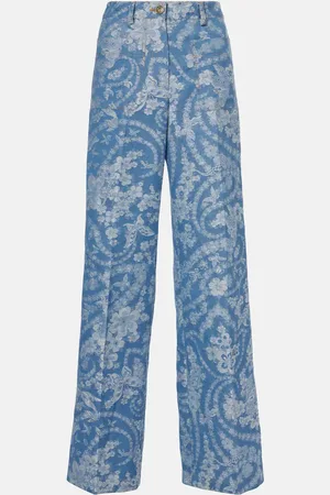 Etro Printed cotton and linen wide-leg pants