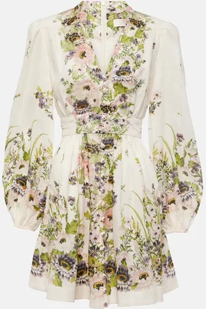ZIMMERMANN Halliday Plunge floral linen minidress