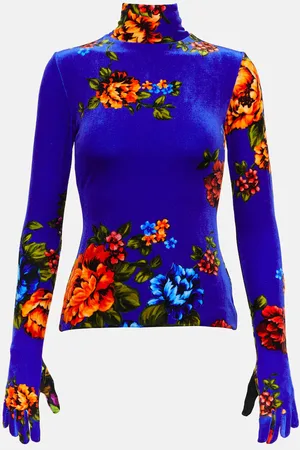 Vetements Floral velvet turtleneck top with gloves