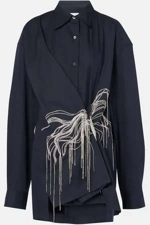 DRIES VAN NOTEN Embellished draped cotton gabardine shirt