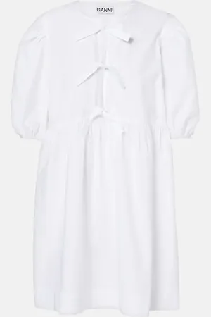 Ganni Bow-detail cotton poplin minidress