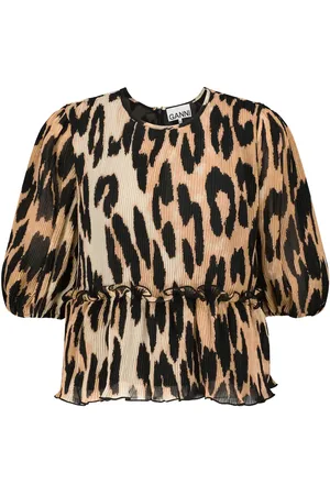 Ganni Leopard-print pleated georgette top