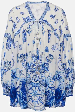 Camilla Printed tie-neck silk blouse