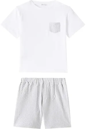 Il gufo Striped cotton T-shirt and Bermuda shorts set
