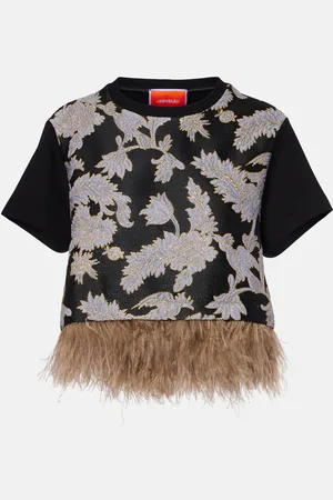 La DoubleJ La Scala embroidered feather-trimmed top