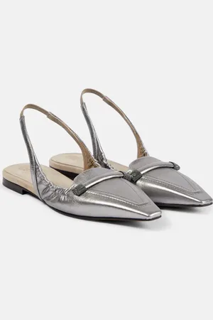 Brunello Cucinelli Metallic leather slingback flats