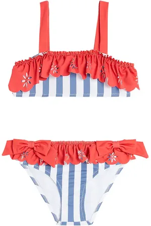 PATACHOU Striped ruffled bow-detail bikini