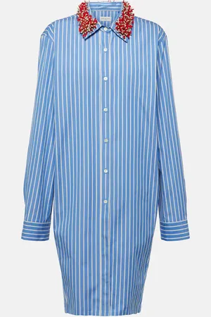 DRIES VAN NOTEN Embellished striped cotton poplin shirt