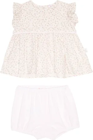 Il gufo Baby cotton dress and bloomers set