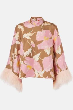 La DoubleJ Make An Exit feather-trimmed silk top