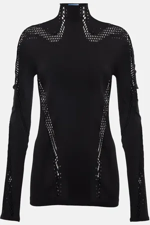 MUGLER Open-knit high-neck mesh top