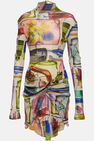 OFF-WHITE Printed turtleneck tulle minidress
