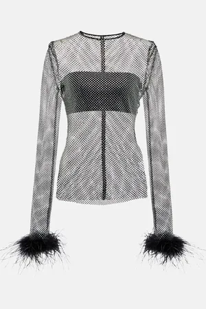 GIUSEPPE DI MORABITO Embellished feather-trimmed net top