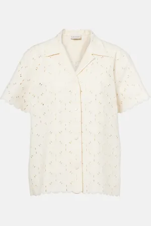 Moncler Broderie anglaise cotton-blend bowling shirt